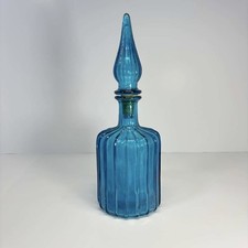 VTG MCM Empoli-style Cobolt Blue Glass Ribbed Genie Bottle 2-Piece Decanter