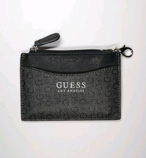 GUESS Women's Monogram Wristlet Black Pockets Zipper