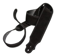 Suede with Leatherette Backing Guitar Strap 2" Black/Silver Stitching