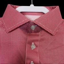 Collars & Co Polo Shirt Mens Small Red Houndstooth Dress Collar Golf Preppy NEW