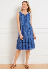 Talbots Women’s Blue Oval Medallion Voile Sleeveless Swing Dress Small New $129