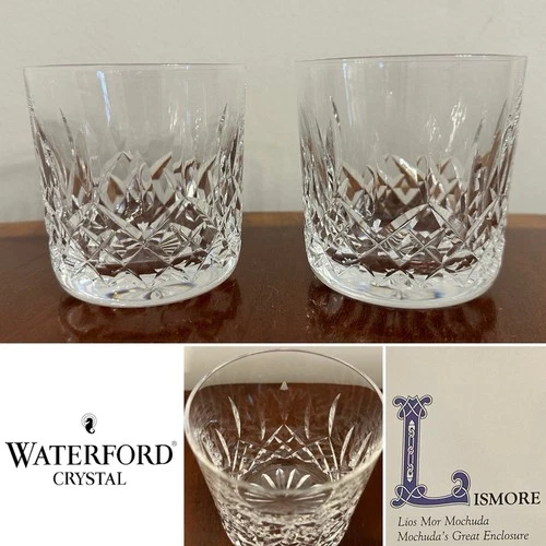 Set 2 Vtg WATERFORD CRYSTAL Lismore Rocks/Old-Fashioned Tumblers Glasses IRELAND
