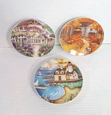 Lot of 3 Decorative 6" Plates Folk Art Country Kitchen Wall Hanging Set Decor