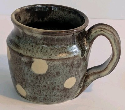 Large Handmade Studio Stoneware Mug/Vase/Utensil Holder Signed PMR Polka Dot