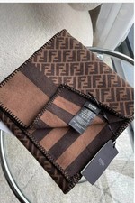 Fendi Women s Square Scarf Brown/Black Geometric Pattern Logo Print Wrap