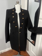ZARA BASIC MED BLACK MILITARY MIDI JACKET BLAZER GOLD BUTTONS