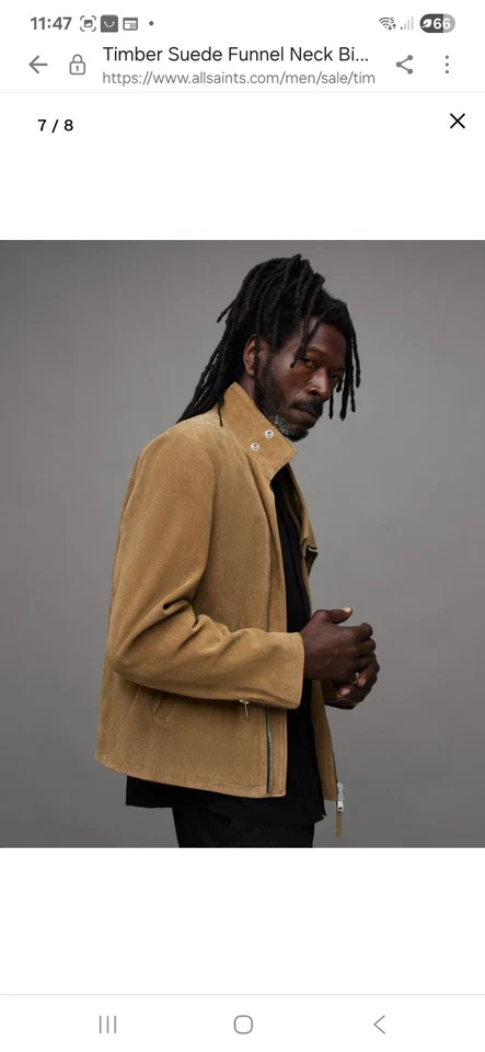 ALLSAINTS Drant Regular Fit Zip Front Goat Suede Jacket - Tan Brown - Xtra Large - Image 4 of 4