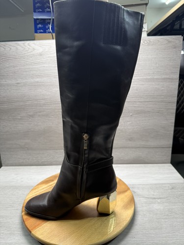 NWOB Franco Sarto Tiera High Brown Leather Gold Block Heel Boots Women's Size 10 - Picture 3 of 16