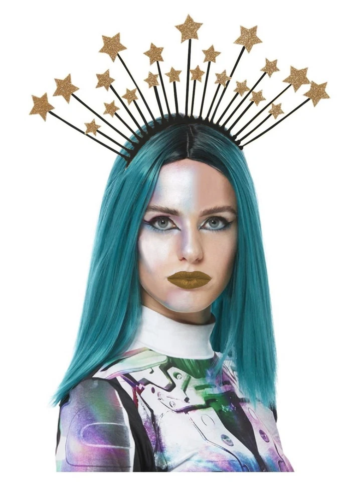 Haarreif Glitzer Sterne und Strahlen Tiara Kopfbügel Sonne Mond Gold Alien - Bild 1 von 1