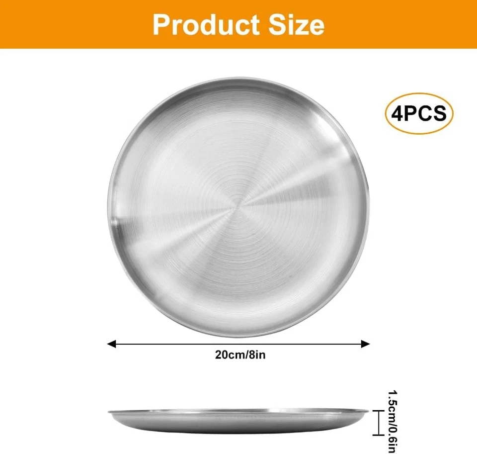 4 Stück Edelstahl Runden Geschirr, Pizzablech Rund 20 cm Edelstahl Teller - Bild 2 von 4
