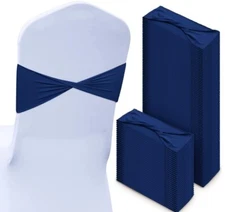 CHENGU Spandex Chair Sashes Wedding Chair Bands Deep Blue, 100 Pcs