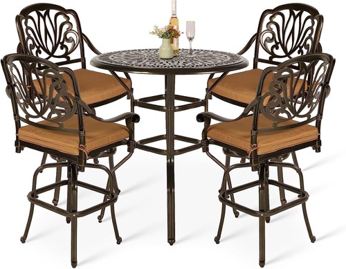 Patio Swivel Bar Stools Set All Weather Cast Aluminum Bar Height Bistro Set - Picture 6 of 59