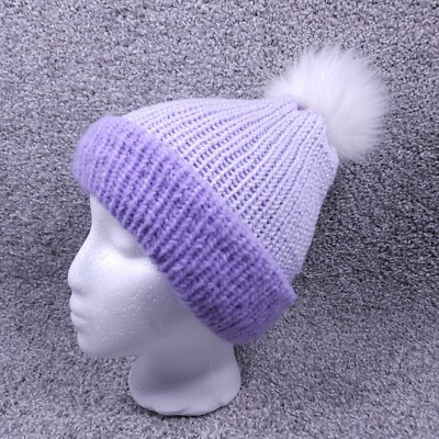 Handmade Knit Beanie Toque Toboggan Size M Sparkle Lilac Warm Comfy Winter Pom