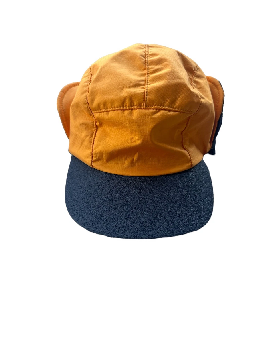 Vintage LL Bean Orange Polartec Gore-Tex Fleece 5 Panel Trapper Hat Size XL USA
