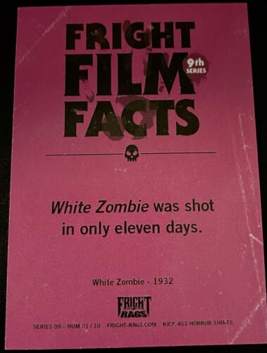 TARJETA COLECCIONABLE FRIGHT RAGS FILM FACTS - ZOMBI BLANCO - SERIE 9 - 1/10 - Imagen 2 de 2