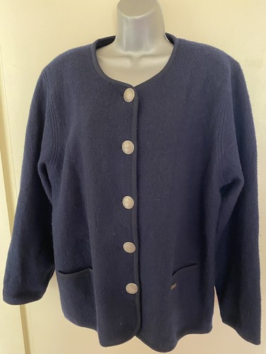ALPHORN Navy Blue Women's Traditional Austrian Wool Jacket Blazer Sz Medium