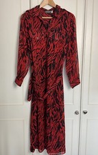 Mint Velvet Shirt Dress Size UK 12 Red Black Lizzie Zebra Print Chiffon Midi