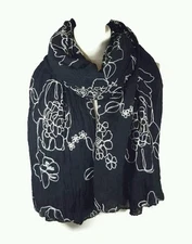 NEW Ladies Embroidered Floral Scarf Maxi Wrap Shawl Pashmina Soft Warm - Black