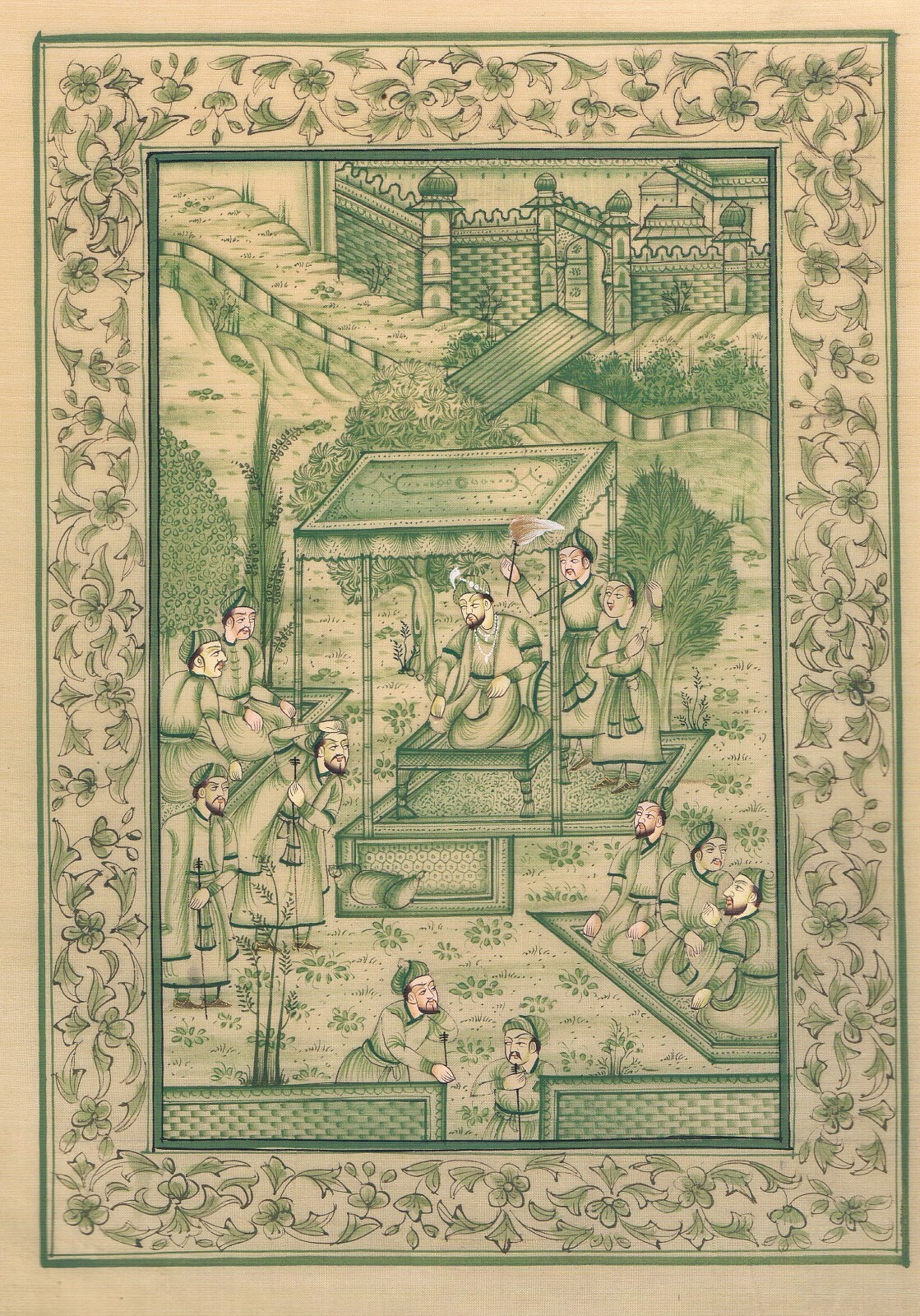 Handmade Mughal Miniature Painting Silk Court Scene 9x12 Inches