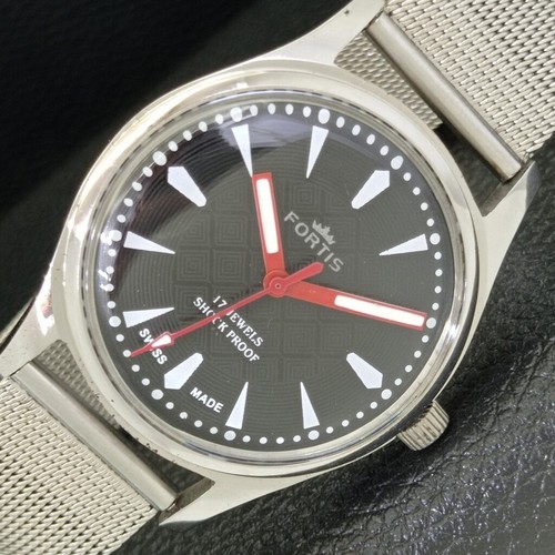 HAND-WINDING VINTAGE SWISS MENS REFURBISHED BLACK COLOR DIAL WATCH a500035-a