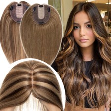 CLEARANCE 100 Remy Human Hair Topper Toupee Hairpiece Clip In Middle Side-Part