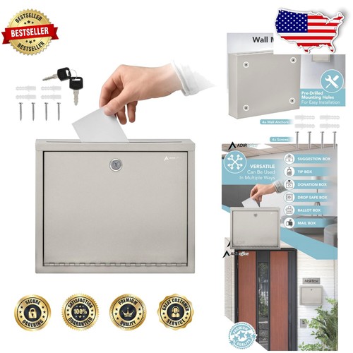 Contemporary Beige Wall-Mounted Deposit Box with Secure Slot - 12x3x10 Inches