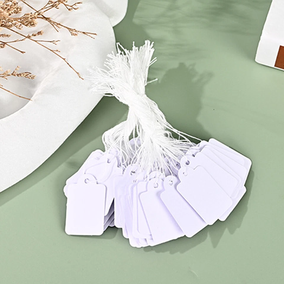 100-500x Garage Sale Price Tags Size Blank White Merchandise Hang String Strungɞ - Image 4 of 4