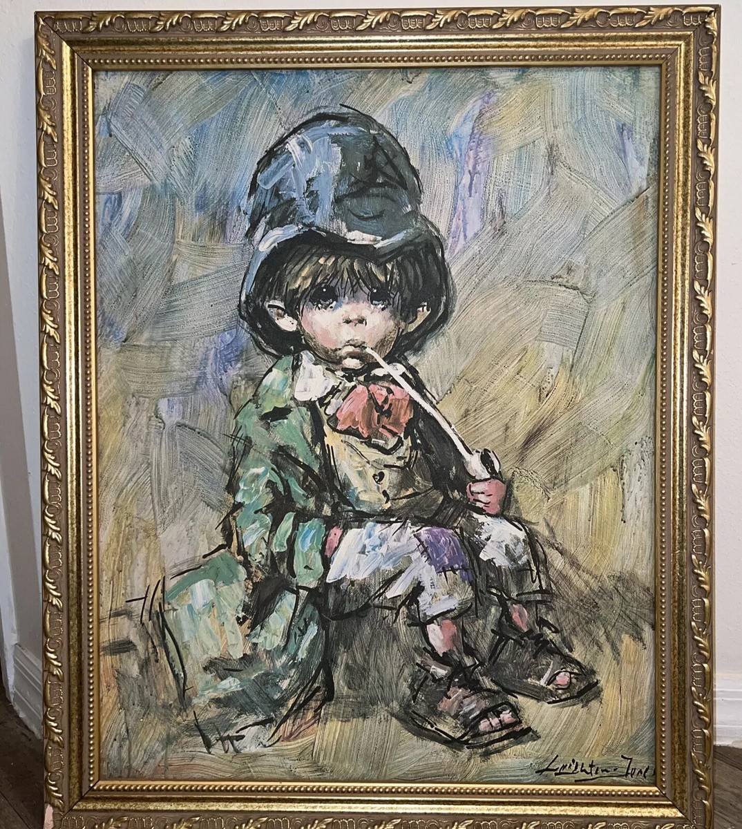 Barry Leighton Jones 絵画 油絵オリジナルサイン入り油絵 Original Signed Kid CLOWN Oil Painting by Artist Barry Leighton