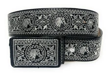 CINTO CHARRO BORDADO HILO PLATEADO. MENS SILVER STITCHING EMBROIDER WESTERN BELT