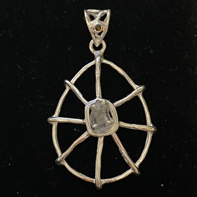 Anhänger Netz roh weißer Spinell oder Topas Damen Sterling Silber 925 Draht oval