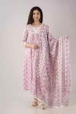 New Fancy Ladies Traditional Party Wear Cotton Pink Kurta, Pant With Dupatta