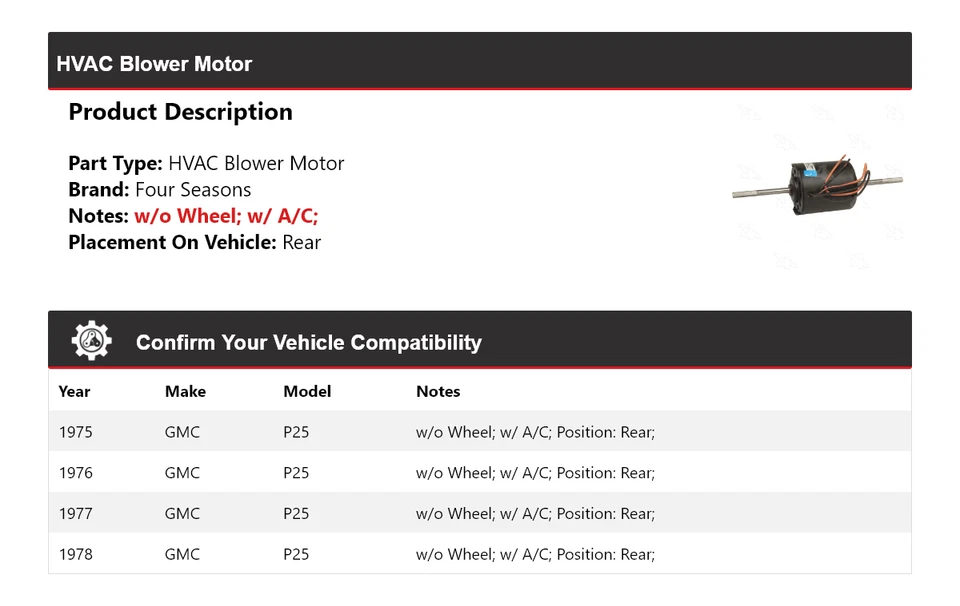 Soplador trasero para GMC P25 1975-1978 4 estaciones 1976 1977 Foto 2 de 4