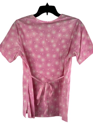 Women B Scrubs Scrub Top Size X-Small Soft Pink Stars with Sparkle Tie Back - Picture 3 of 3