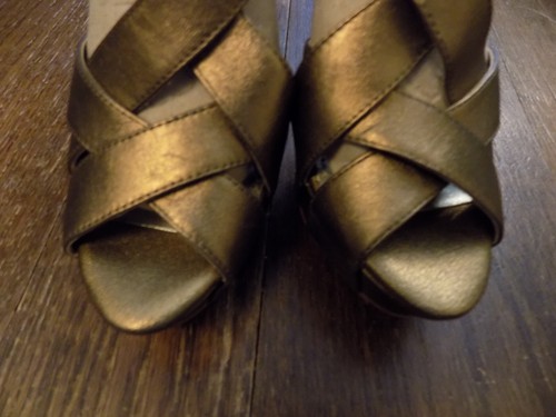ELAINE TURNER Bronze Metallic Leather Sexy Strappy Sandals Platform 5" Heels 7 M - Picture 3 of 10