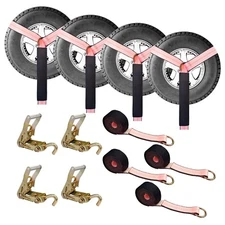 USA 4 Set 2" x 10' Lasso Wheel Lift Strap Ratchet Swivel J Hook for Auto Towing