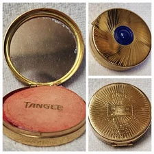 Vintage Tangee Theatrical Red Rouge Gold Makeup Compact w/Blue Cabachon GW Luft