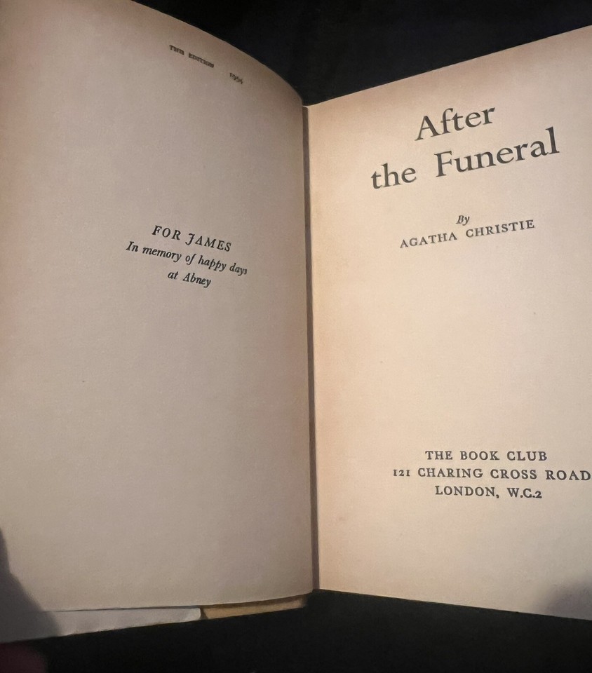 After The Funeral Agatha Christie HB/DJ 1954 Book Club First
