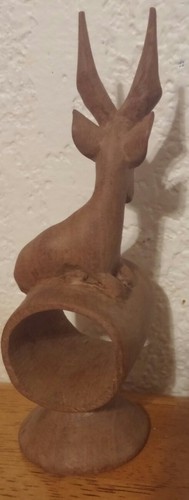 VINTAGE HAND-CARVED WOOD KENYA AFRICAN ANIMAL NAPKIN RING HOLDERS - GAZELLE - Picture 2 of 7