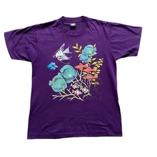 Vintage Screen Stars 1991 Single Stitch Purple Tropical Fish T-Shirt Size Large