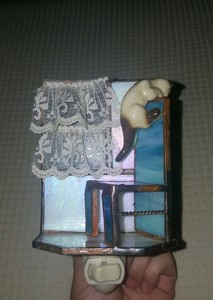 Details About Vtg Stained Glass Night Light Window And Chair Theme Siamese Cat Kitten