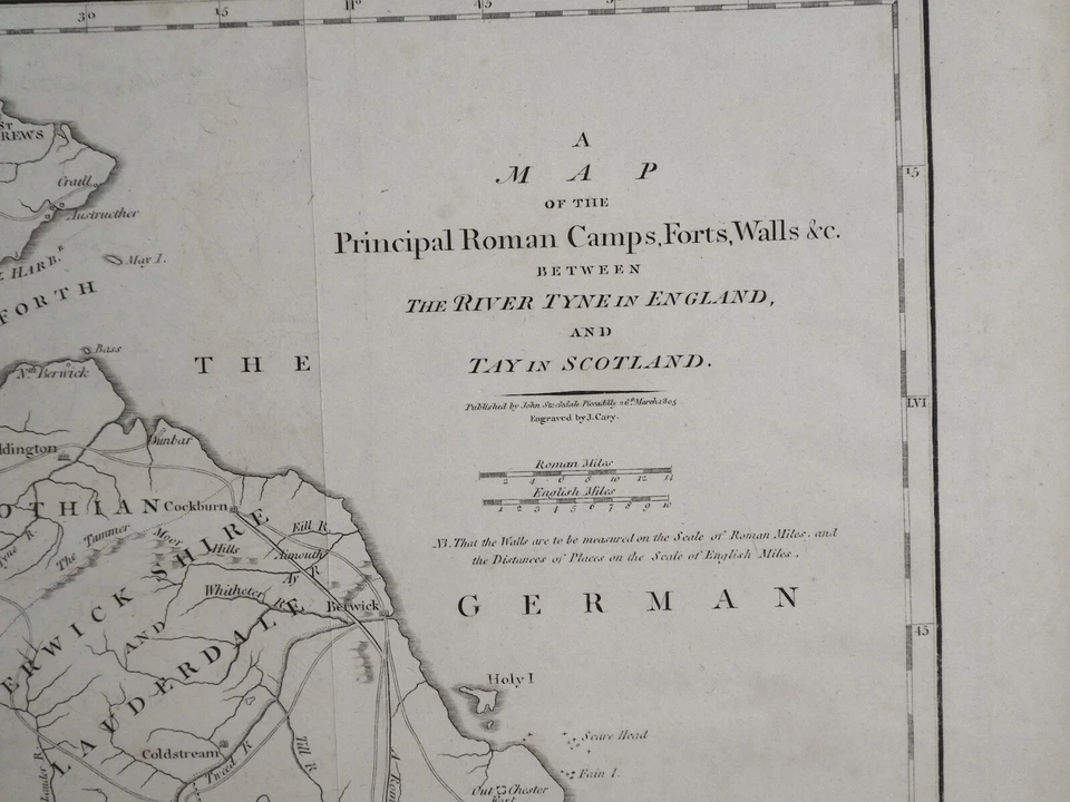 Mapa antiguo principales campamentos romanos fuertes murallas entre Inglaterra y Escocia 1805 por Foto 2 de 4