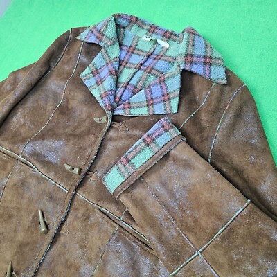 Orvis Women Jacket Large Faux Suede Plaid Lined Ranch Toggle Button Chore  Barn