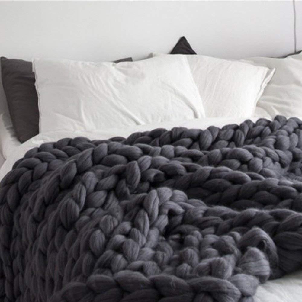 Hand Knitted Chunky Blanket Thick Acrylic Yarn Blanket 120x180cm Throw