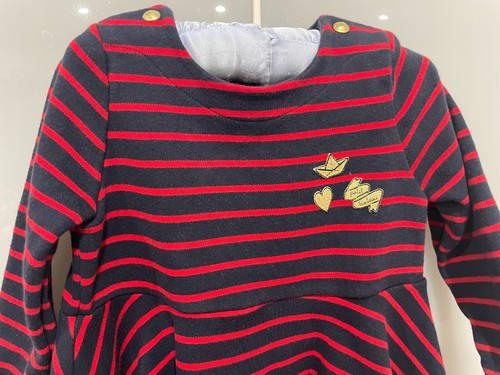 PETIT BATEAU - Gorgeous Girls Quality Navy/Red Striped Dress - Size 2 - EUC - Picture 2 of 7