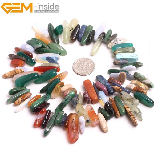 Natural Gemstones Freeform Stick Point Spike Beads For Jewellery Making 15" UK - Picture 20 of 116