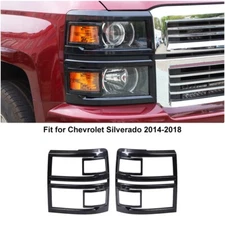 2X Gloss Headlight Lamp Trim Frame Cover Bezel For 2014-15 Chevy Silverado 1500