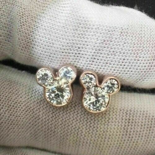 2.00Ct Round Lab-Created Diamond Mickey Mouse Stud Earring 14K Rose Gold Plated - Picture 5 of 6