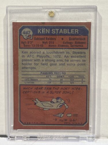 1973 Topps #487 Ken Stabler Rookie RC Near Mint - Picture 3 of 8
