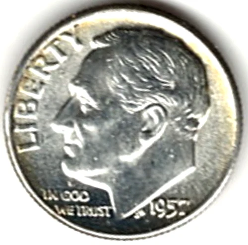 1957 ROOSEVELT DIME in BRILLIANT UNCIRCULATED CONDITION stk R-33