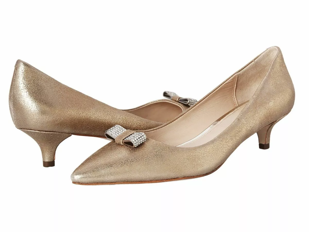 Gold kitten cheap heel court shoes